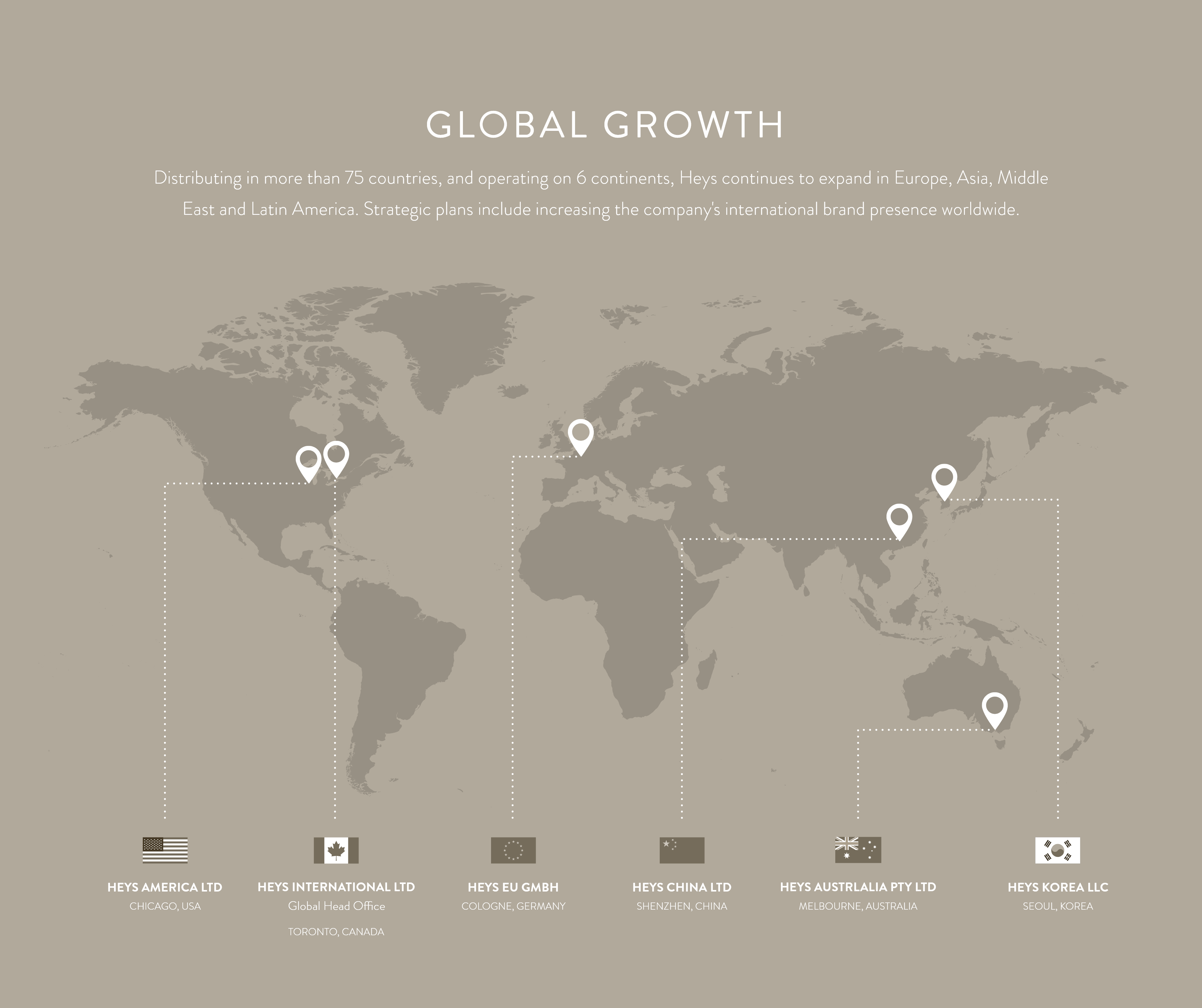 Heys Office Locations Map - Canada, US, China, Germany and Korea
